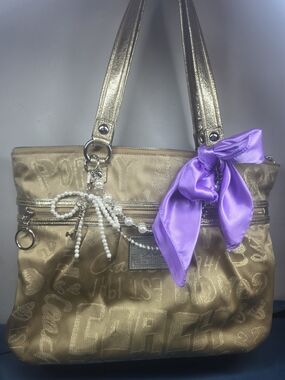 Y2K Coach Poppy Graffiti Glam Tote Gold Metallic